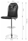 2-Bar Stool Set Upholstered, Faux Leather High Backrest, Chrome Footrest, Black DL Modern