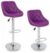 2 Bar Stools Set Upholstered, Faux Leather, Footrest, Adjustable Height, Purple DL Modern