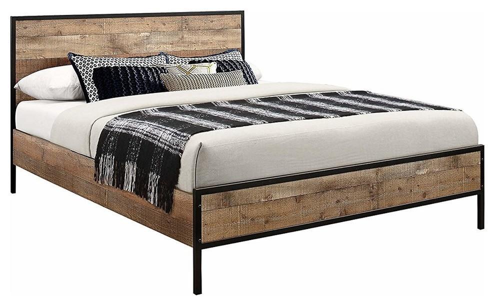 Consigned Bed, Solid Wood and Steel Frame Rustic Design Perfect for your Comfort DL Rustic