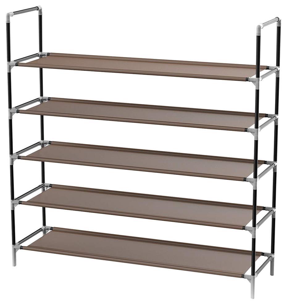 Contemporary Shoe Rack with Iron Pipes and Open Shelves, 5-Tier DL Contemporary