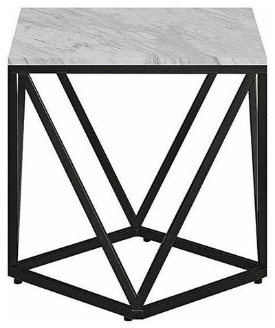 Contemporary Side End Table in Strong Metal Base with Geometric Open Design DL Contemporary