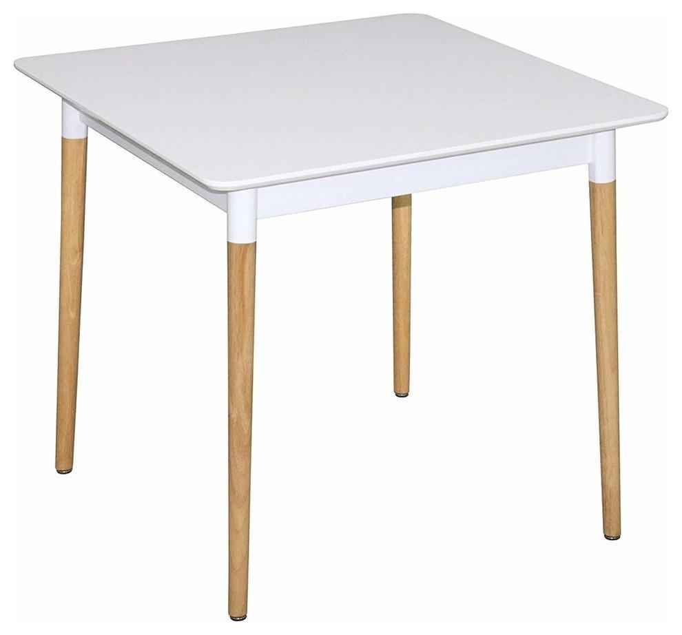 Modern Dining Table, White Solid Wooden Top and Oak Finished Wooden Legs DL Contemporary