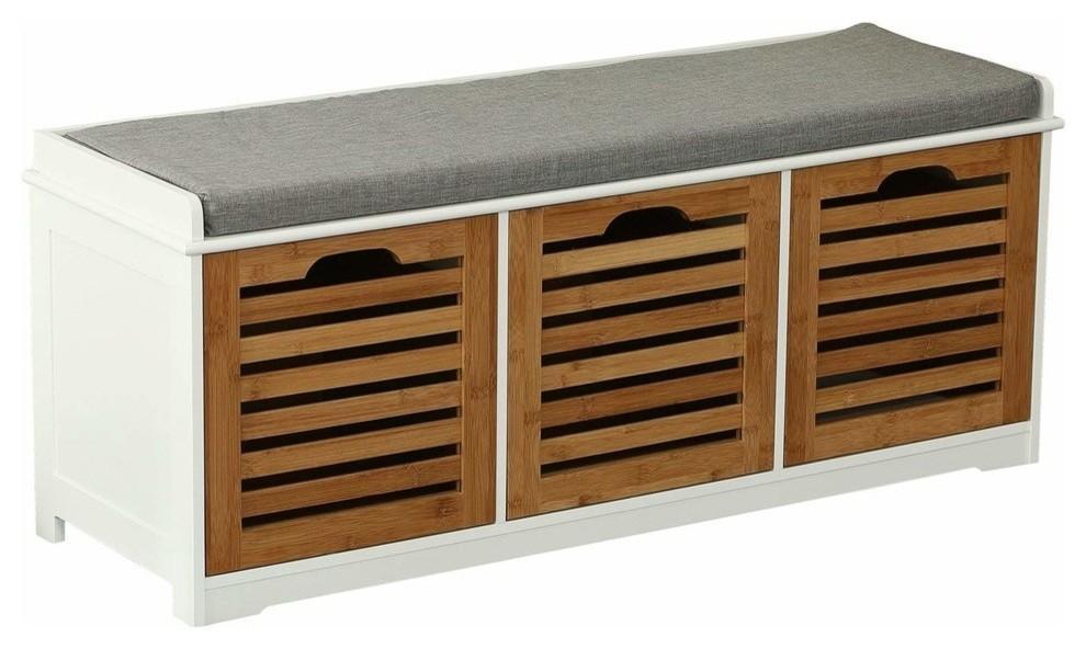 Modern Stylish Storage Bench, MDF With Drawers, Padded Cushioned Seat, Natural DL Modern
