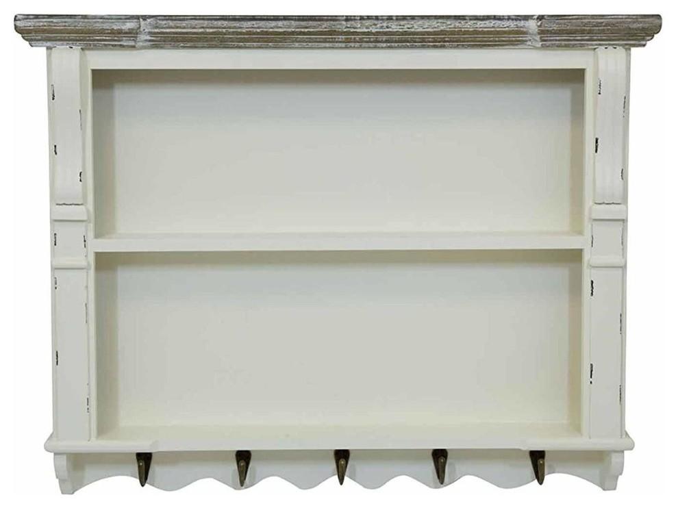 Rustic Chest of Drawers, MDF With 2-Shel and 5-Hook, White Shabby Chic Finish DL Rustic
