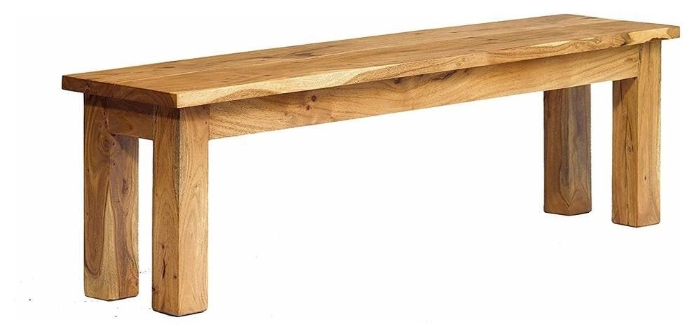 Rustic Dining Bench, Solid Acacia Hardwood With Thick Legs for Great Support DL Rustic