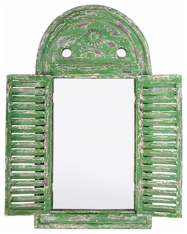 Rustic Stylish Mirror with Painted Wooden Frame, Louvre Distressed Design DL Rustic