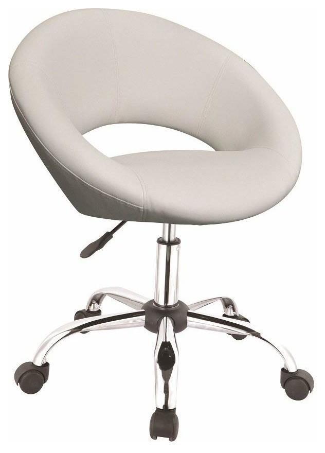 Swivel Stool Upholstered, Faux Leather, Casters Wheels, Adjustable Height, White DL Modern