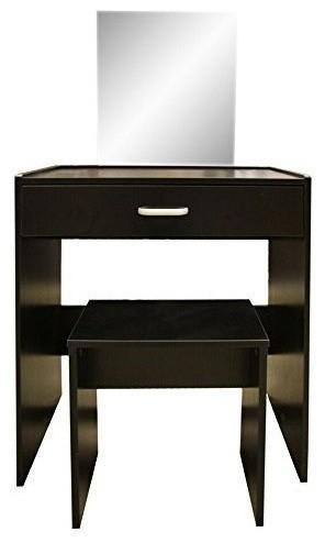 1-Drawer Dressing Table Set with Square Mirror and Stool, Black DL Modern