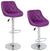 2 Bar Stools Set Upholstered, Faux Leather, Footrest, Adjustable Height, Purple DL Modern