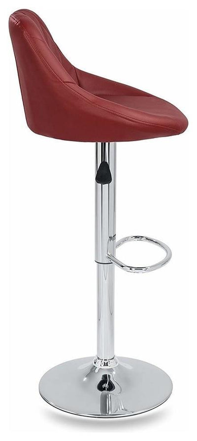 2 Bar Stools Set Upholstered, Faux Leather, Footrest, Adjustable Height Wine Red DL Modern