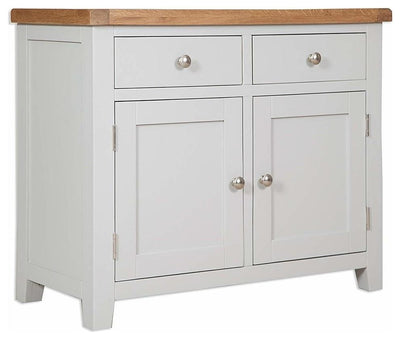 2-Door and 2-Drawer Storage Cabinet, Grey Painted Solid Wood With Oak Top DL Contemporary