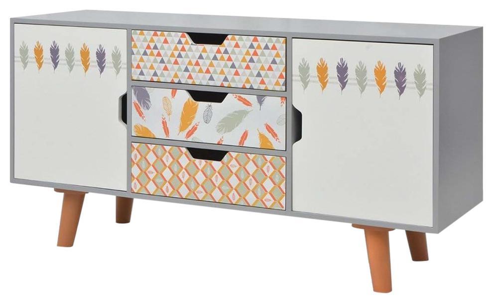 2-Door and 3-Drawer Traditional Sideboard, Feathers DL Traditional