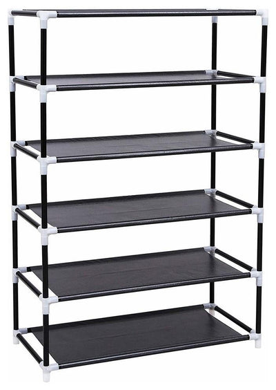 2-Door and 6-Shelf Shoe Storage Rack, Fabric With Stainless Steel Frame DL Modern