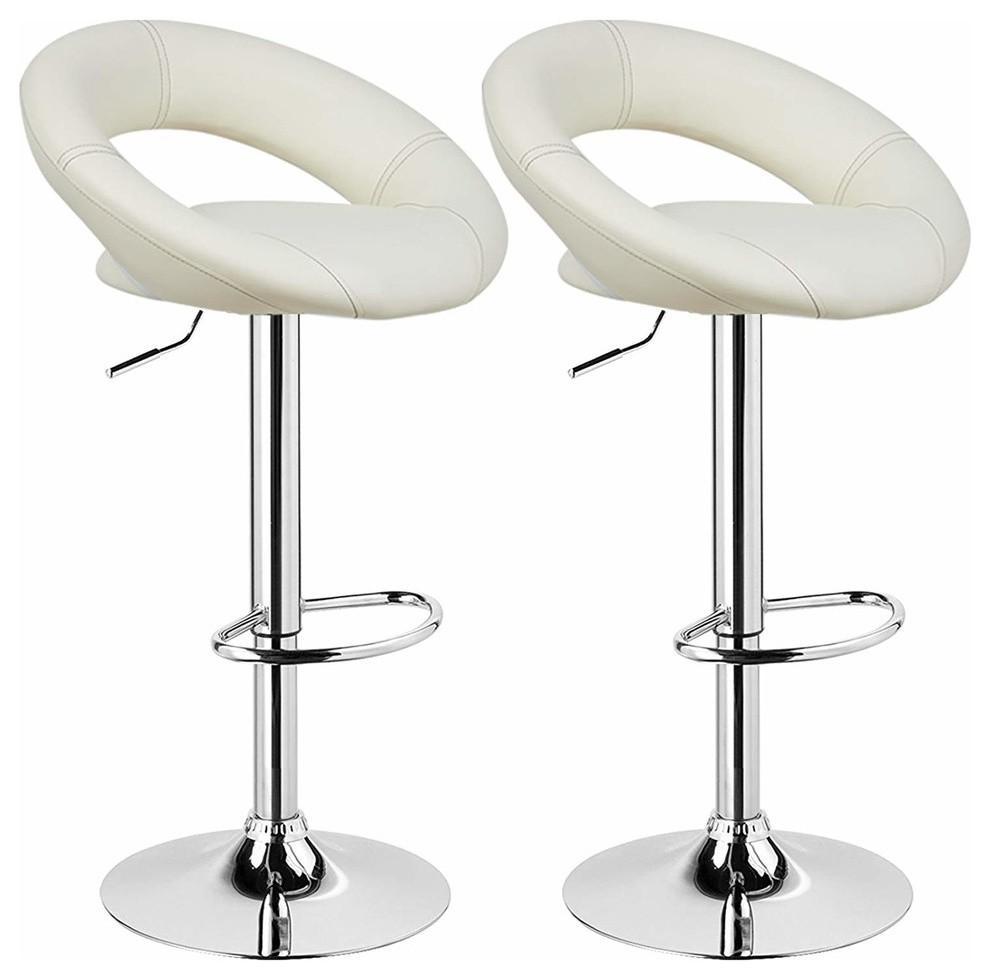 2-Pack Bar Stools Upholstered, Faux Leather With Footrest, Cream DL Modern