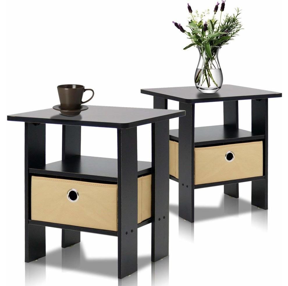2 Piece Bedside Table in Espresso Finished MDF with Drawer and Open Shelves DL Modern