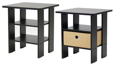 2 Piece Bedside Table in Espresso Finished MDF with Drawer and Open Shelves DL Modern