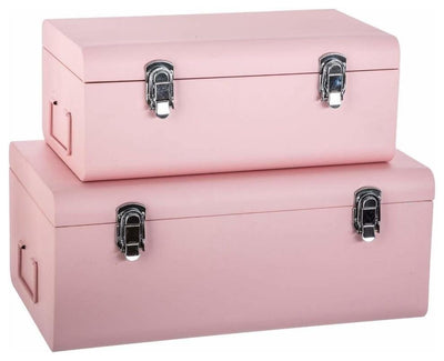2-Piece Set of Storage Chests With 2 Latches, Pink DL Contemporary