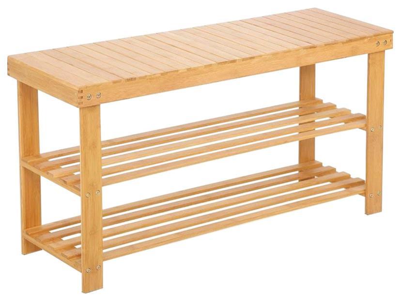 2-Tier Traditional Natural Bamboo Shoe Rack with Storage Space, 90 Cm DL Traditional