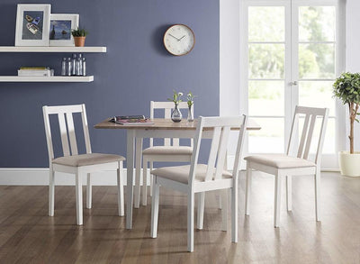 2-Tone Dining Set in Ivory/Natural Wood, Extending Table and 4 Rufford Chairs DL Modern