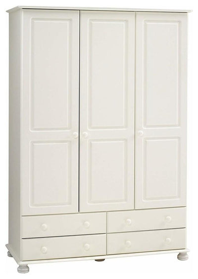 3-Door and 4 Bottom Drawer Traditional Wardrobe, White DL Traditional