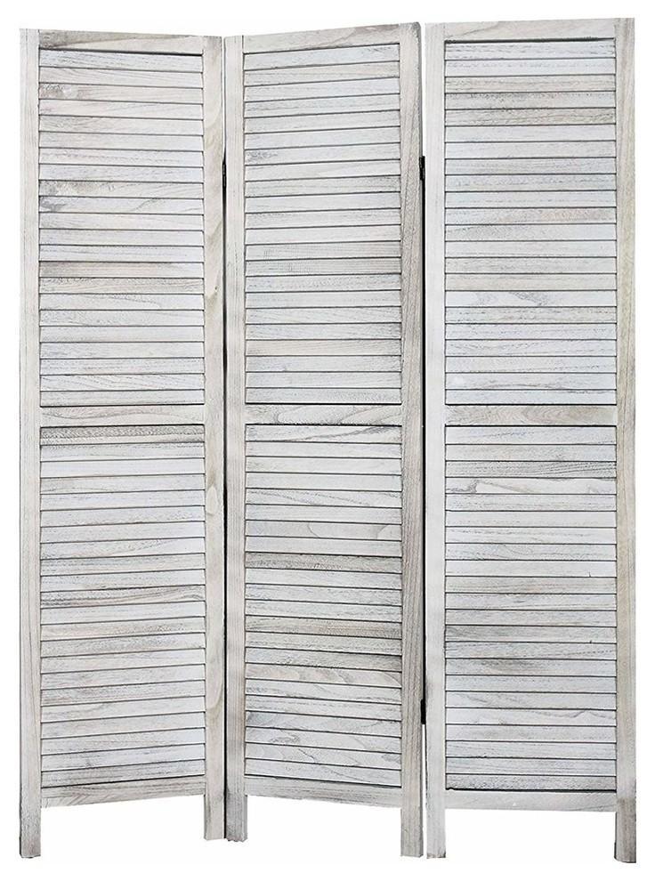 3-Panel Folding Room Divider, White Finished Wood, Traditional Design DL Traditional