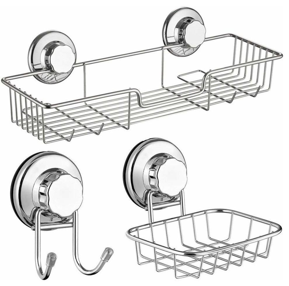 3-Piece Bath Shower Caddy, Soap Dish, and Double Bath Hook in Stainless Steel DL Modern