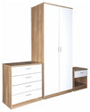 3 Piece Bedroom Furniture Set in White-Oak Gloss Wardrobe, Chest and Bedside DL Modern