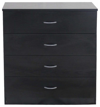 3-Piece Bedroom Furniture Set, Wardrobe 4-Drawer Chest and Bedside Cabinet Black DL Modern