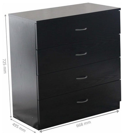 3-Piece Bedroom Furniture Set, Wardrobe 4-Drawer Chest and Bedside Cabinet Black DL Modern