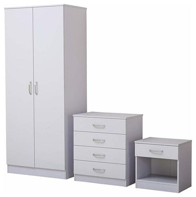 3-Piece Bedroom Furniture Set Wardrobe, 4-Drawer Chest, Bedside Cabinet, White DL Modern