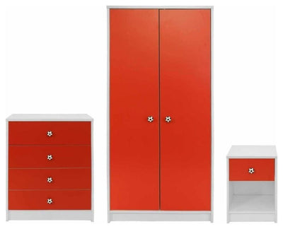 3-Piece Bedroom Furniture Set, Wardrobe, Drawer Chest and Bedside Cabinet, Red DL Modern