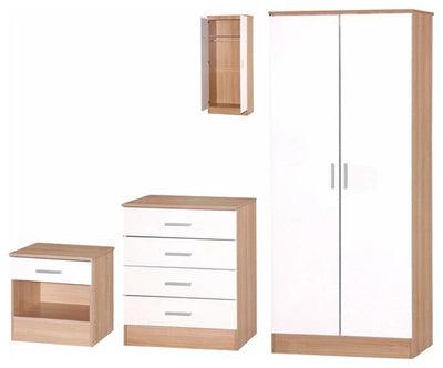 3-Piece Bedroom Furniture Set With 2-Door Wardrobe, Ruby Oak and White DL Modern