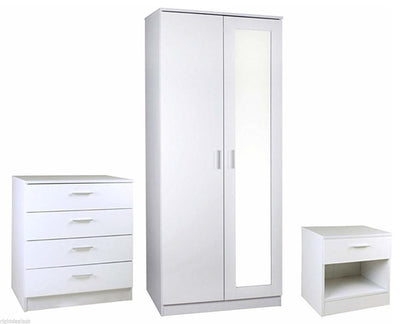 3 Piece Bedroom Furniture Set with Mirrored Wardrobe, Drawer Chest and Bedside DL Modern