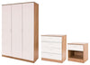 3-Piece Bedroom Furniture Set With Wardrobe, Chest and Bedside, Gloss White-Oak DL Modern