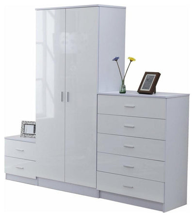 3-Piece Bedroom Furniture Set With Wardrobe, Chest of Drawer and Bedside Cabinet DL Modern