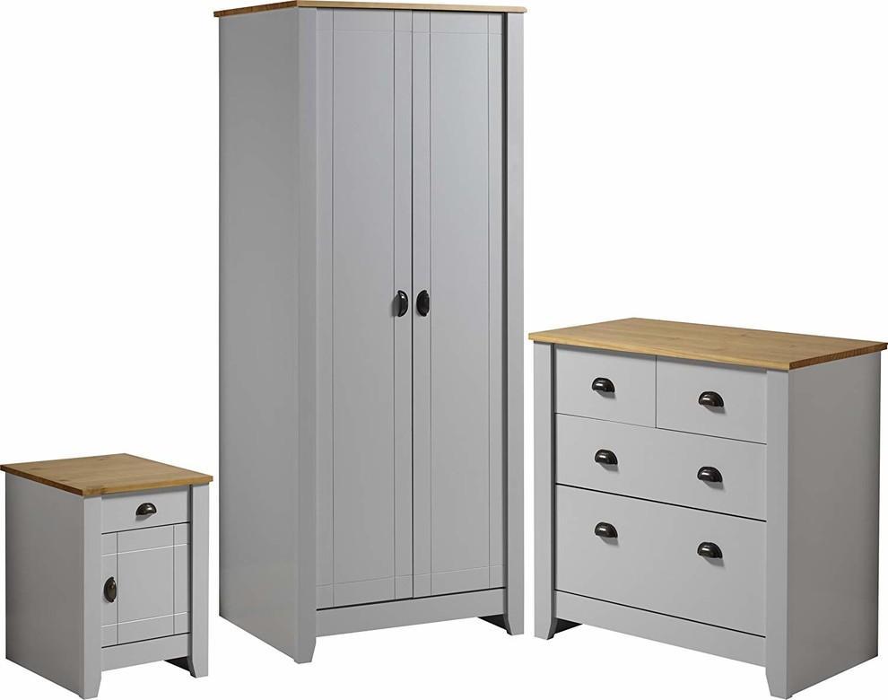 3 Piece Bedroom Set in Solid Wood Wardrobe, Chest of Drawers and Bedside Cabinet DL Traditional