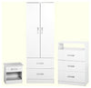 3 Piece Bedroom Set in White MDF Wardrobe, Chest of Drawers and Bedside Cabinet DL Modern
