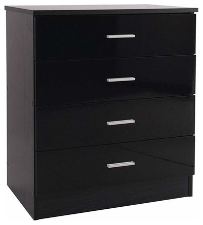 3 Piece Bedroom Set Wardrobe, Chest of Drawers and Bedside, Gloss Black Finish DL Modern