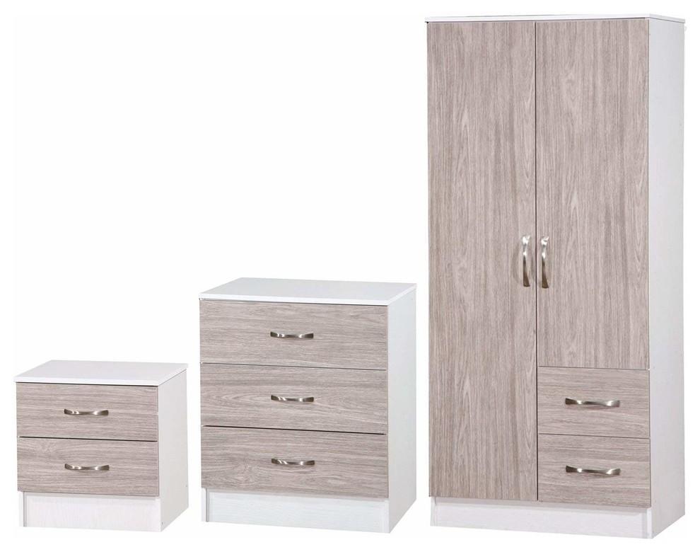 3 Piece Modern Bedroom Furniture Set with Wardrobe, Chest and Bedside Cabinet DL Modern