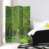 4-Panel Folding Room Divider With MDF Frame, Double Sided Forest Print Design DL Modern