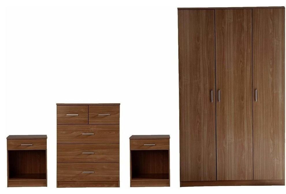 4-Piece Bedroom Furniture Sets With 3-Door Wardrobe, 5-Drawer Chest, 2-Bedside DL Modern