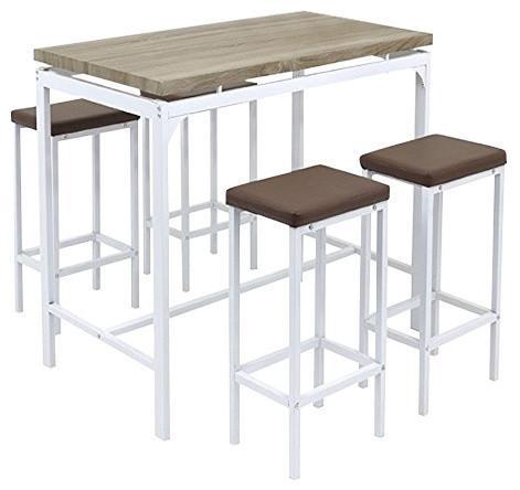 5-Piece Bar Set, Metal Frame and MDF, Rectangular Table and 5-Chair DL Modern