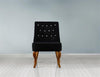 Accent Chair Upholstered, Crushed Velvet, Wooden Legs and Crystal Buttons, Black DL Modern