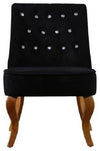 Accent Chair Upholstered, Crushed Velvet, Wooden Legs and Crystal Buttons, Black DL Modern