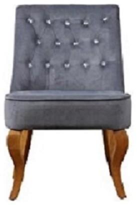 Accent Chair Upholstered in Crushed Velvet with Wooden Legs and Crystal Buttons, DL Modern