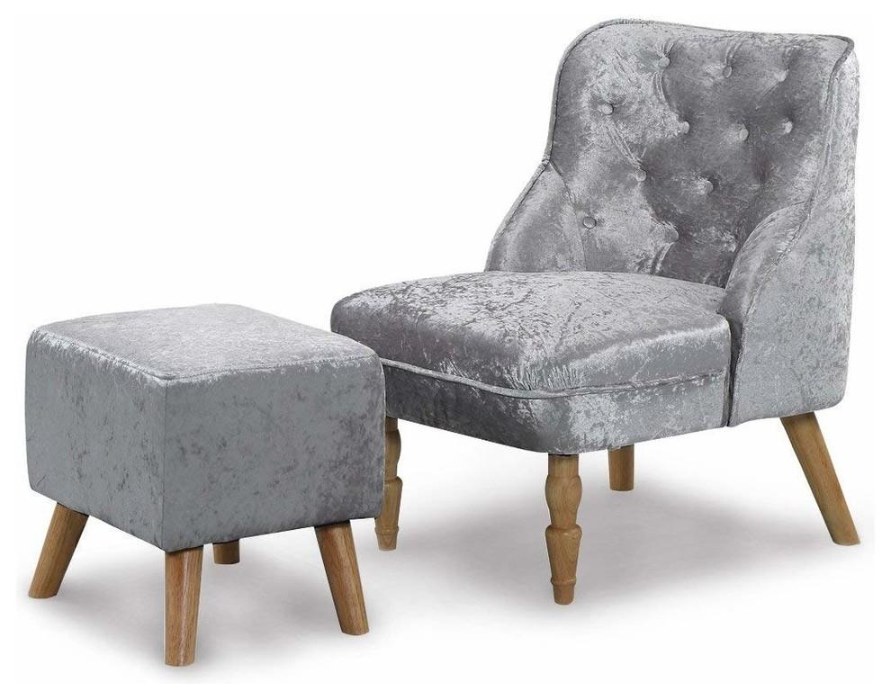 Accent Chair with Footstool Upholstered in Fabric, Wooden Legs, Modern Design DL Modern