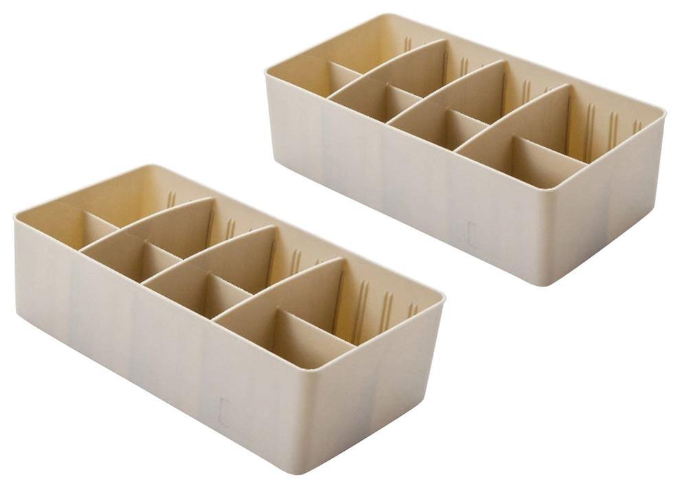 Adjustable 8-Compartment Drawer Storage Boxes, Set of 2, Khaki DL Traditional