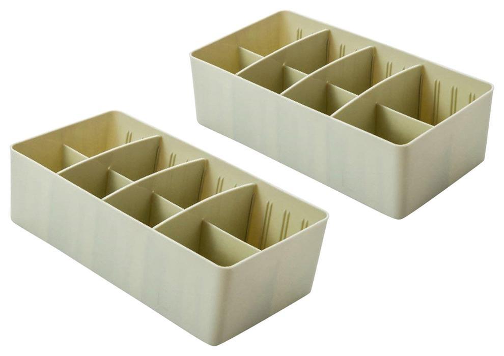Adjustable 8-Compartment Drawer Storage Boxes, Set of 2, Light Green DL Traditional