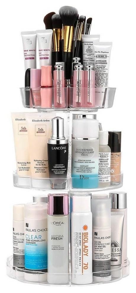 Adjustable Makeup Organiser in Clear Crystal with 360 Degree Rotating, 8 Layers DL Modern