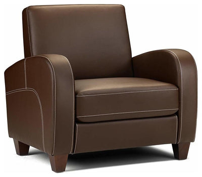 Armchair Upholstered, Chestnut Brown Faux Leather, Contemporary Design DL Contemporary